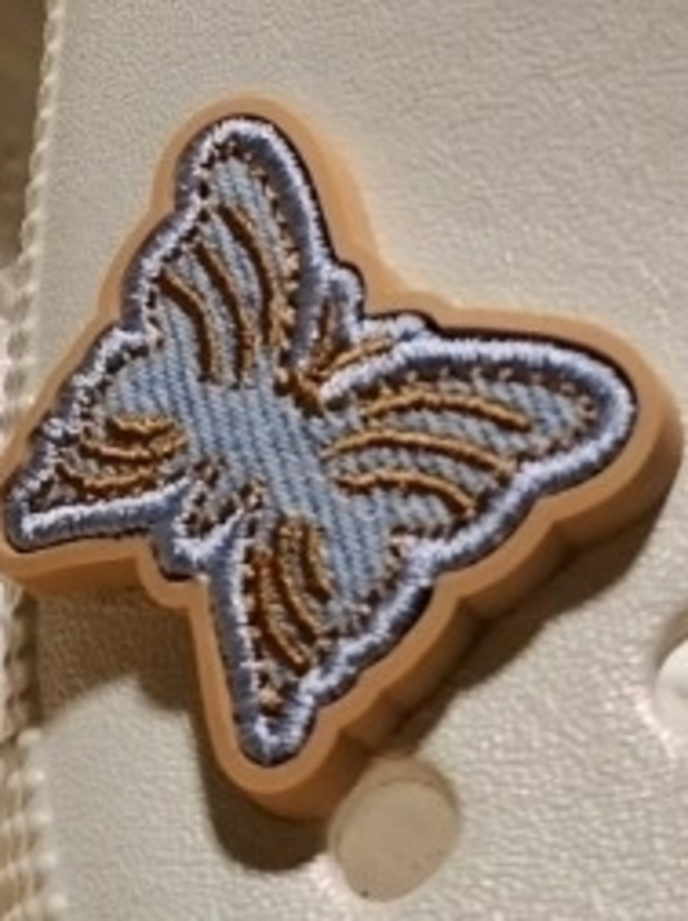 Two Retired Butterfly Embroidered Crocs Jibbitz - Light Blue & Tan